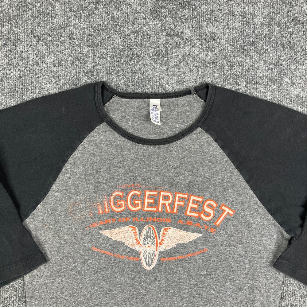 Bella T-Shirt‎ Womens XL Gray Black Baseball Graphic 3/4 Sleeve Casual Raglan